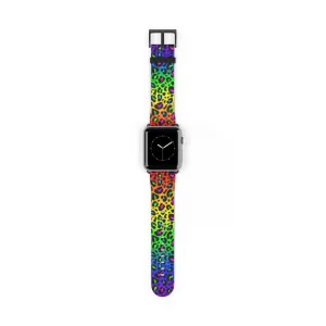 Rainbow Leopard Print Watch Band / Faux Leather Apple Watch Band / Series 1, 2, 3, 4, 5
