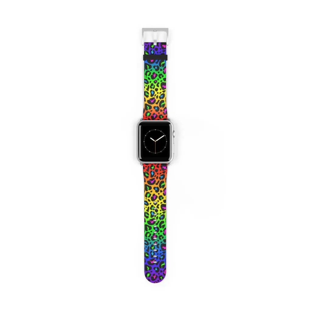 Rainbow Leopard Print Watch Band / Faux Leather Apple Watch Band / Series 1, 2, 3, 4, 5