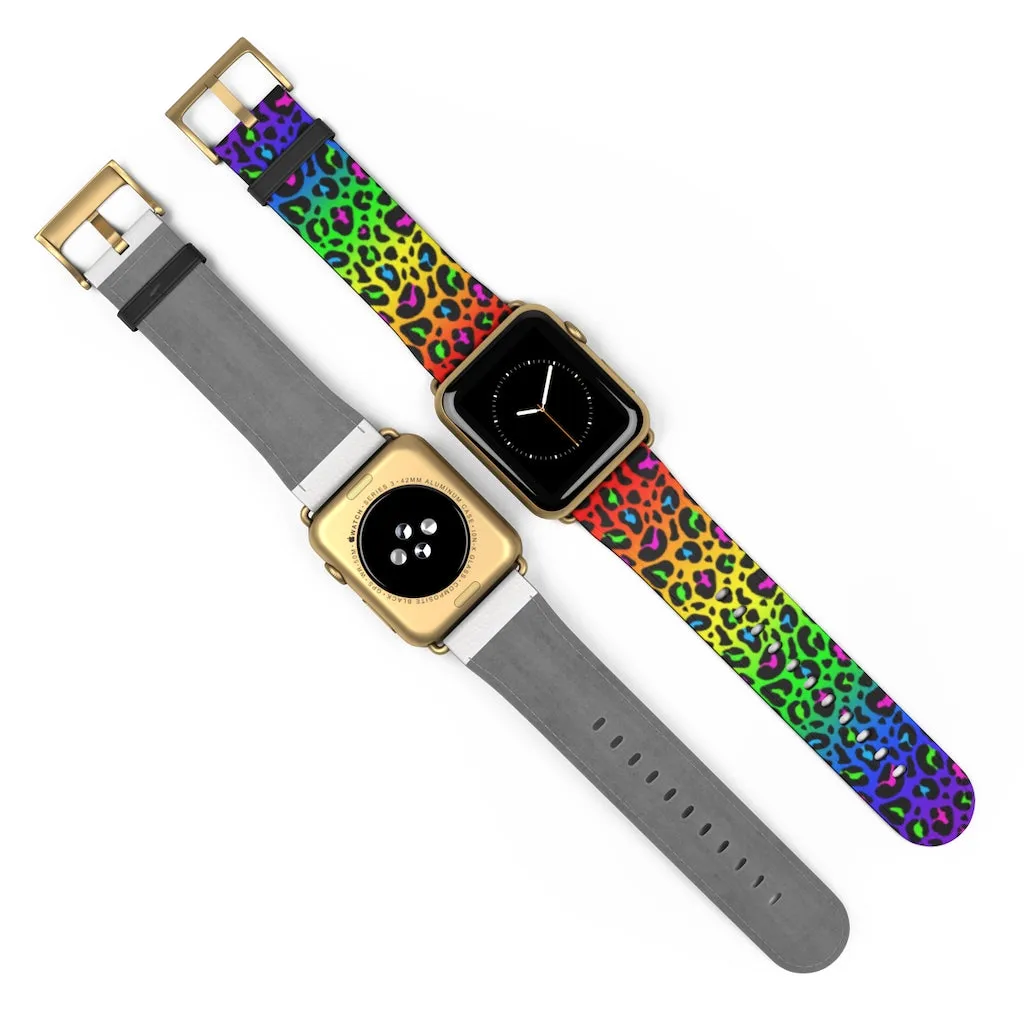 Rainbow Leopard Print Watch Band / Faux Leather Apple Watch Band / Series 1, 2, 3, 4, 5