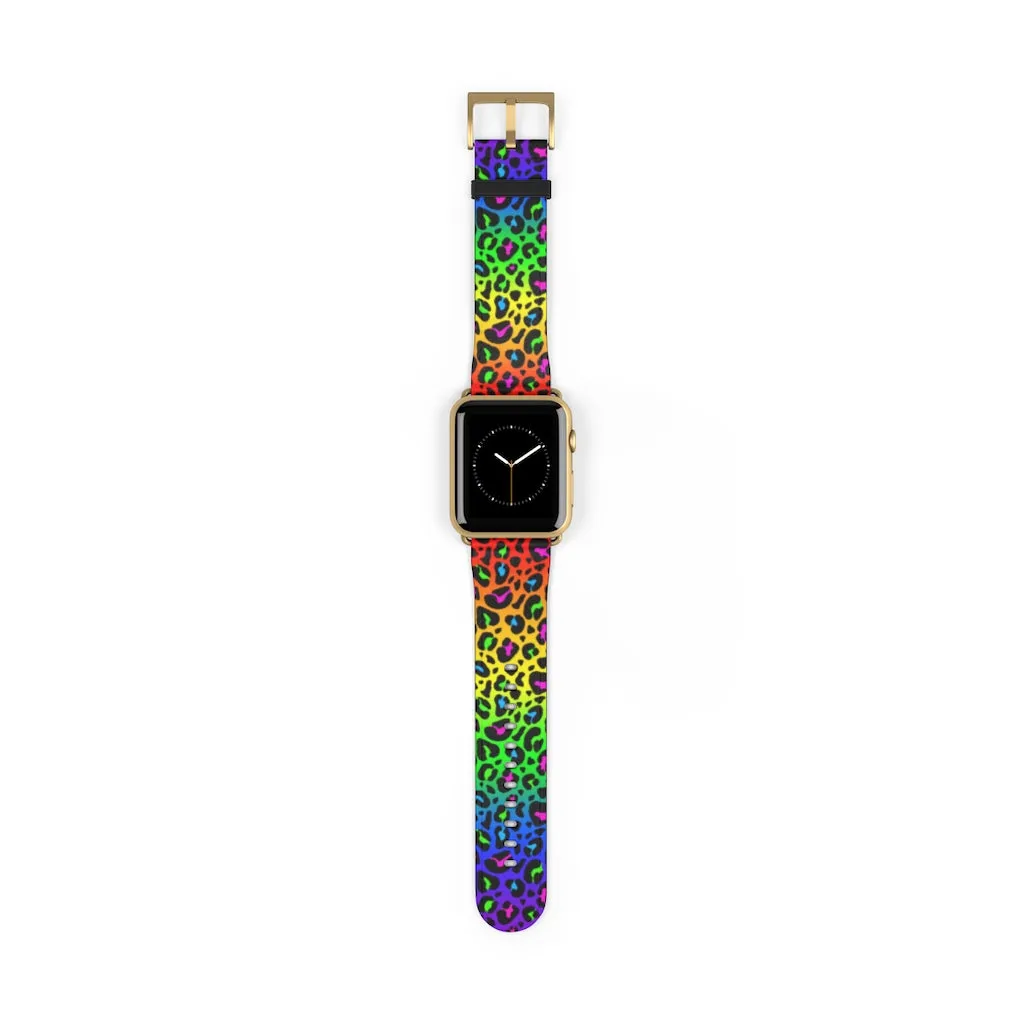 Rainbow Leopard Print Watch Band / Faux Leather Apple Watch Band / Series 1, 2, 3, 4, 5