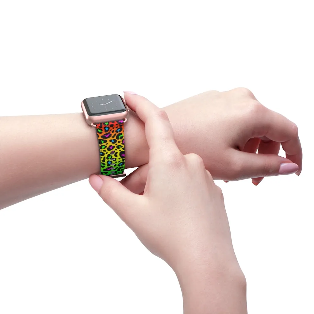 Rainbow Leopard Print Watch Band / Faux Leather Apple Watch Band / Series 1, 2, 3, 4, 5