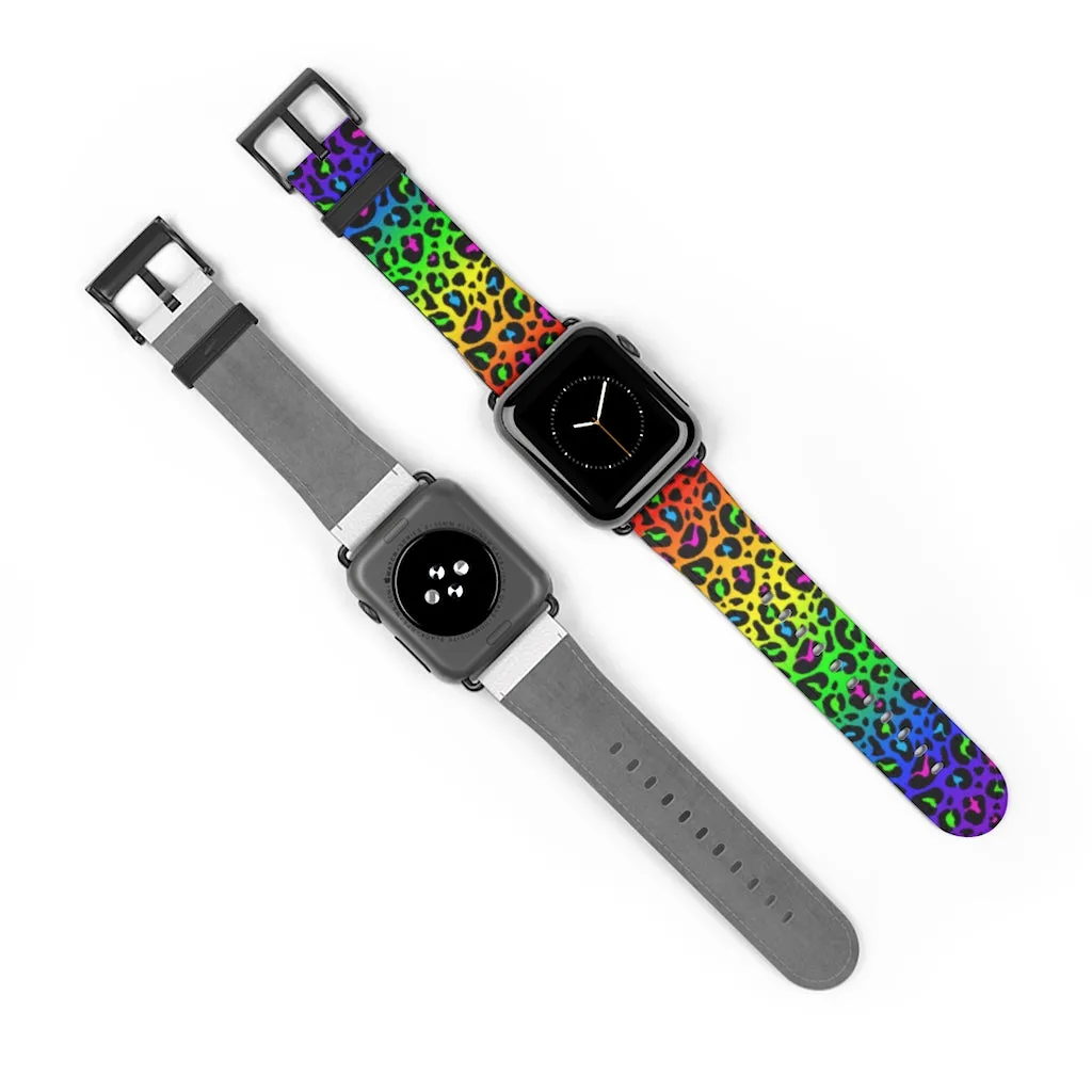 Rainbow Leopard Print Watch Band / Faux Leather Apple Watch Band / Series 1, 2, 3, 4, 5