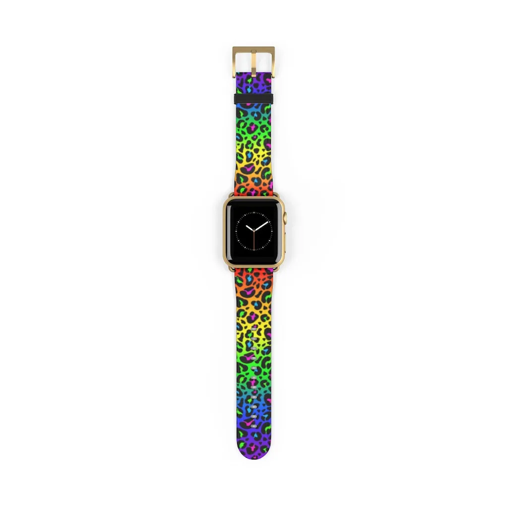 Rainbow Leopard Print Watch Band / Faux Leather Apple Watch Band / Series 1, 2, 3, 4, 5