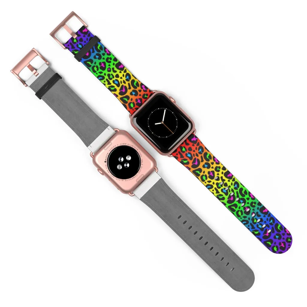 Rainbow Leopard Print Watch Band / Faux Leather Apple Watch Band / Series 1, 2, 3, 4, 5