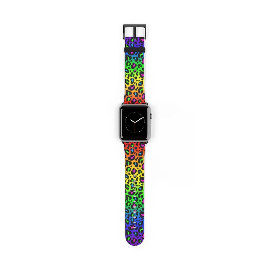 Rainbow Leopard Print Watch Band / Faux Leather Apple Watch Band / Series 1, 2, 3, 4, 5