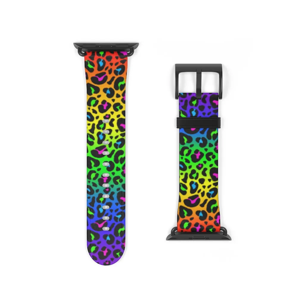 Rainbow Leopard Print Watch Band / Faux Leather Apple Watch Band / Series 1, 2, 3, 4, 5