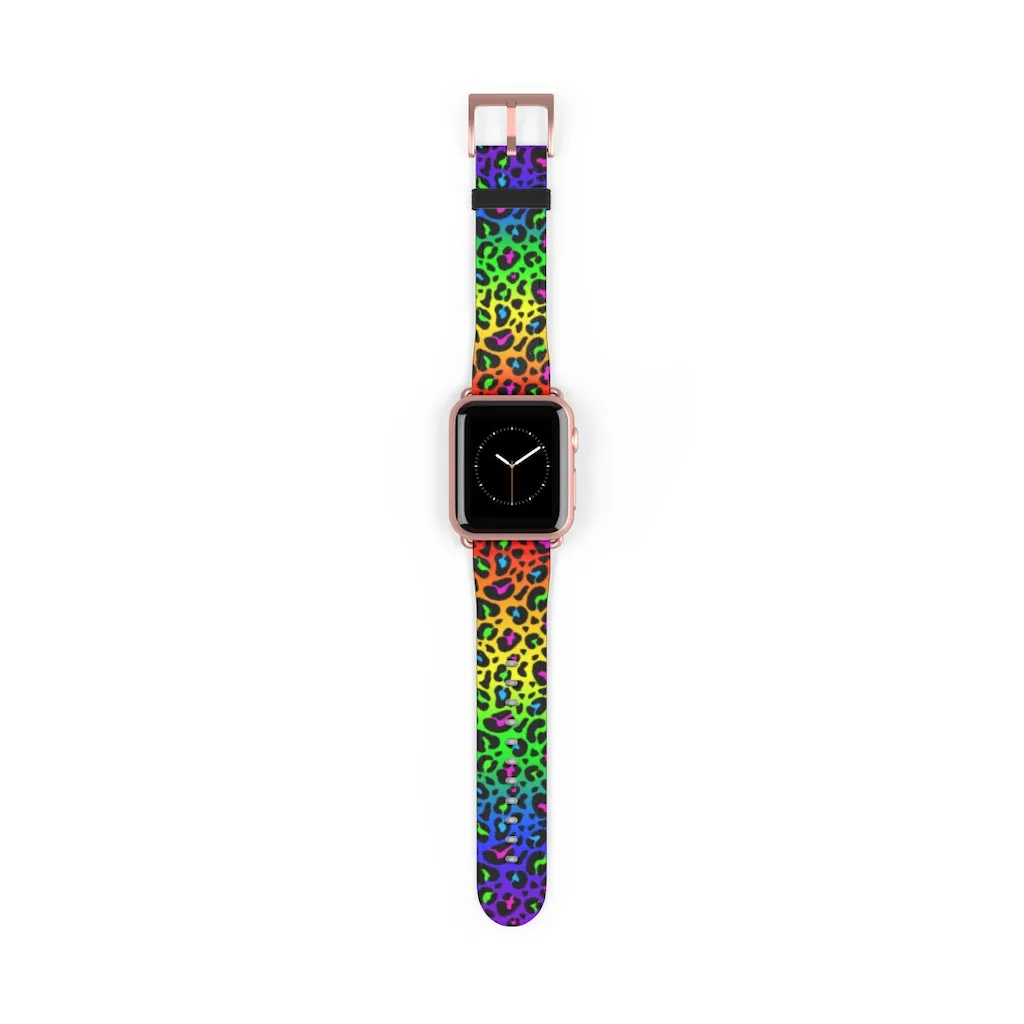 Rainbow Leopard Print Watch Band / Faux Leather Apple Watch Band / Series 1, 2, 3, 4, 5