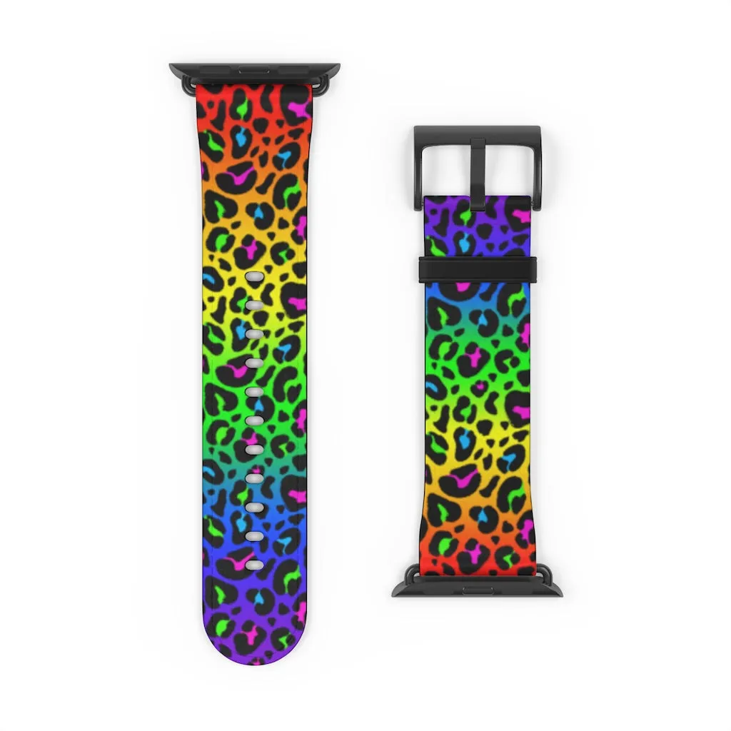 Rainbow Leopard Print Watch Band / Faux Leather Apple Watch Band / Series 1, 2, 3, 4, 5