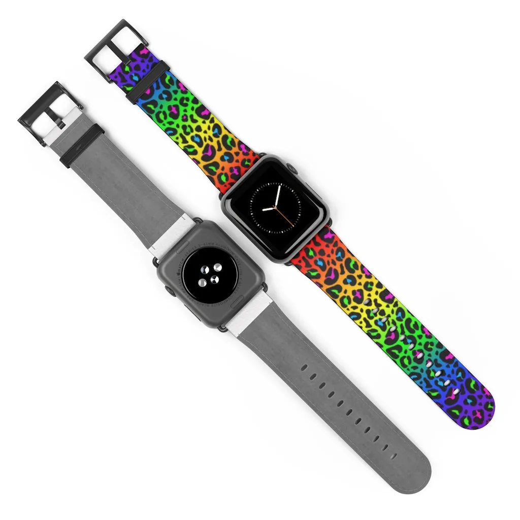 Rainbow Leopard Print Watch Band / Faux Leather Apple Watch Band / Series 1, 2, 3, 4, 5