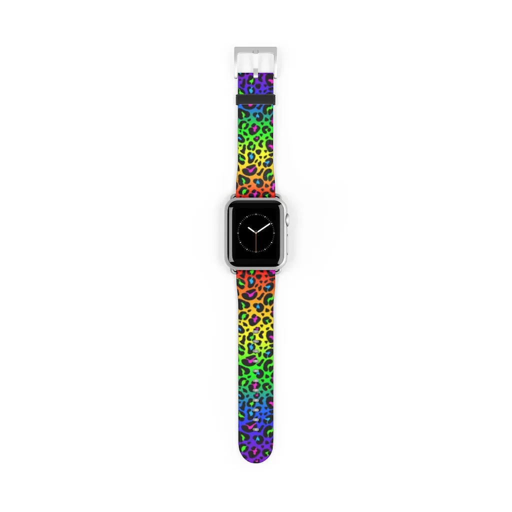 Rainbow Leopard Print Watch Band / Faux Leather Apple Watch Band / Series 1, 2, 3, 4, 5