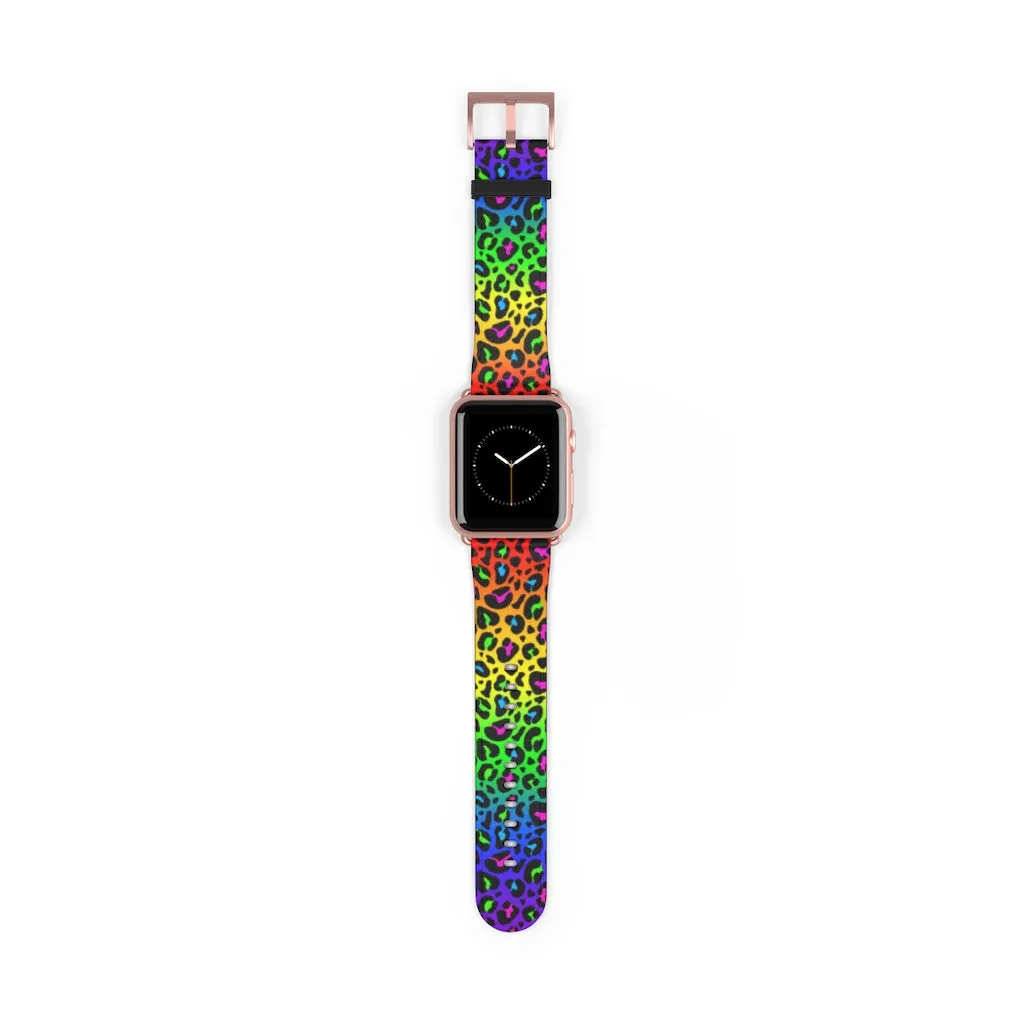 Rainbow Leopard Print Watch Band / Faux Leather Apple Watch Band / Series 1, 2, 3, 4, 5