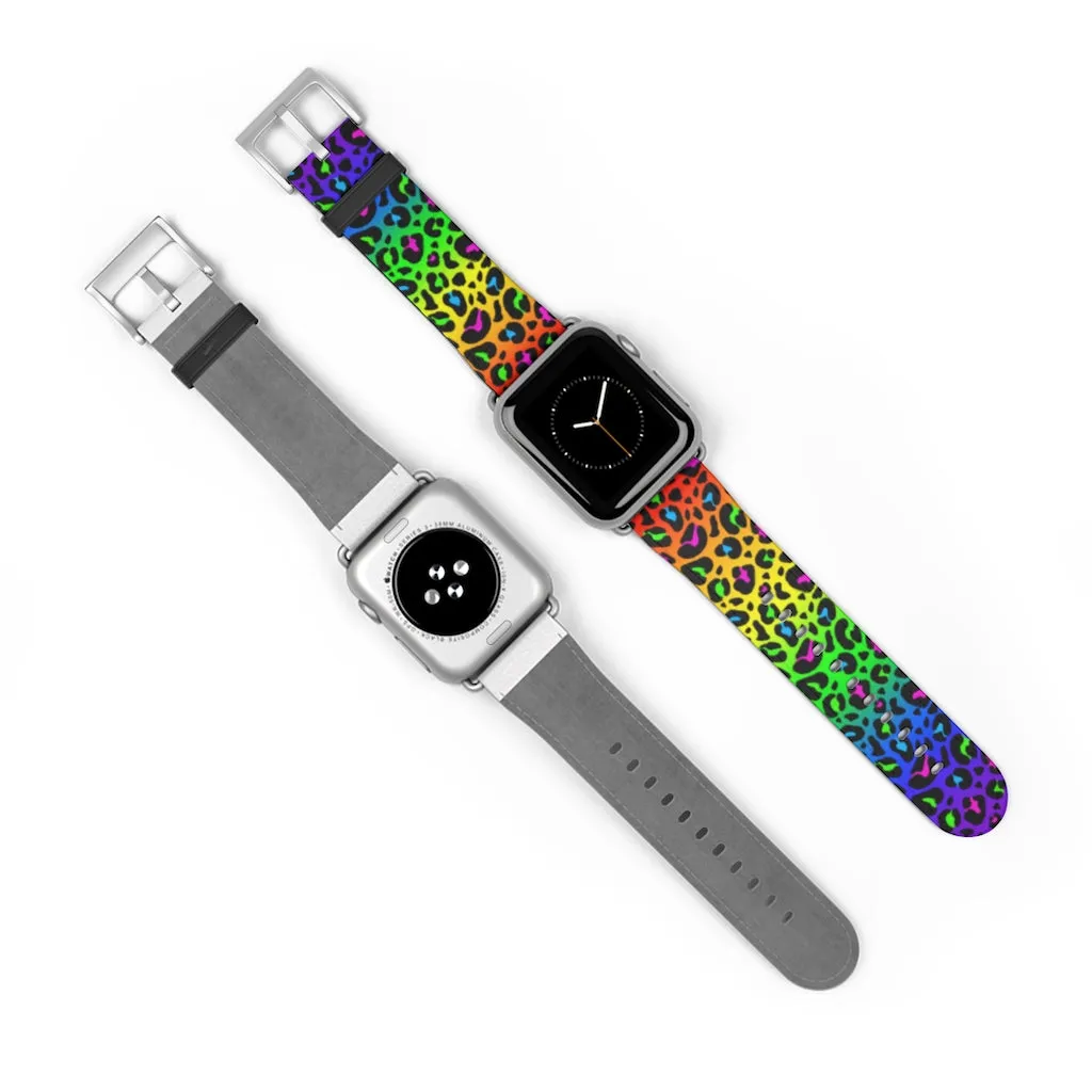 Rainbow Leopard Print Watch Band / Faux Leather Apple Watch Band / Series 1, 2, 3, 4, 5
