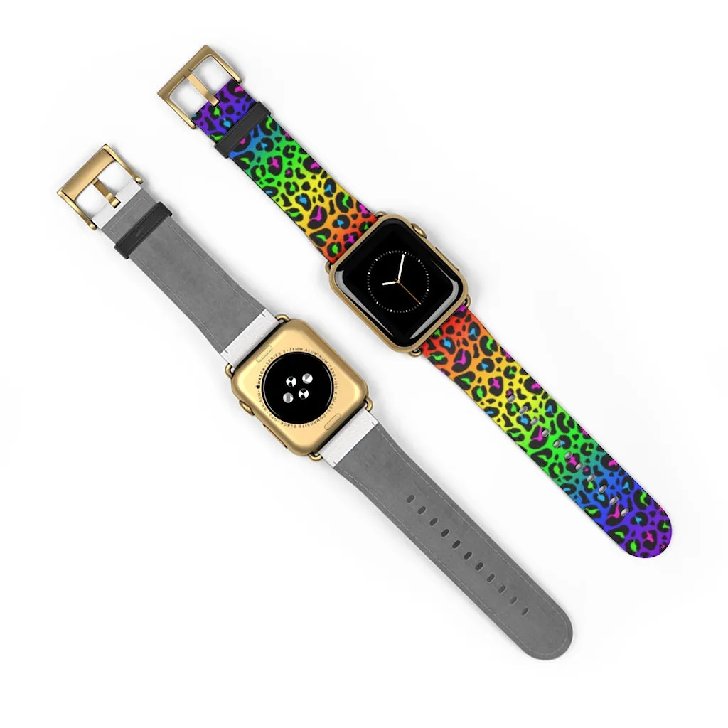 Rainbow Leopard Print Watch Band / Faux Leather Apple Watch Band / Series 1, 2, 3, 4, 5