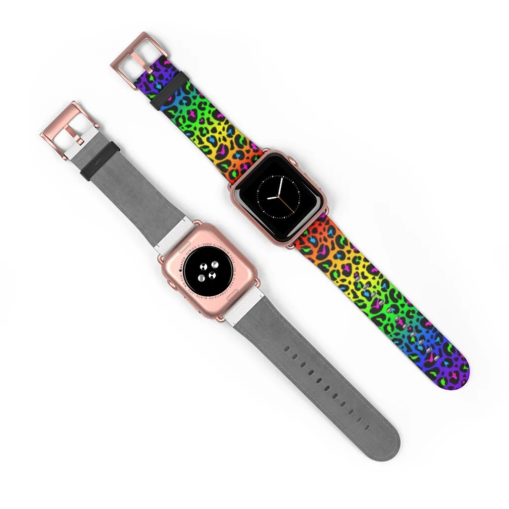 Rainbow Leopard Print Watch Band / Faux Leather Apple Watch Band / Series 1, 2, 3, 4, 5