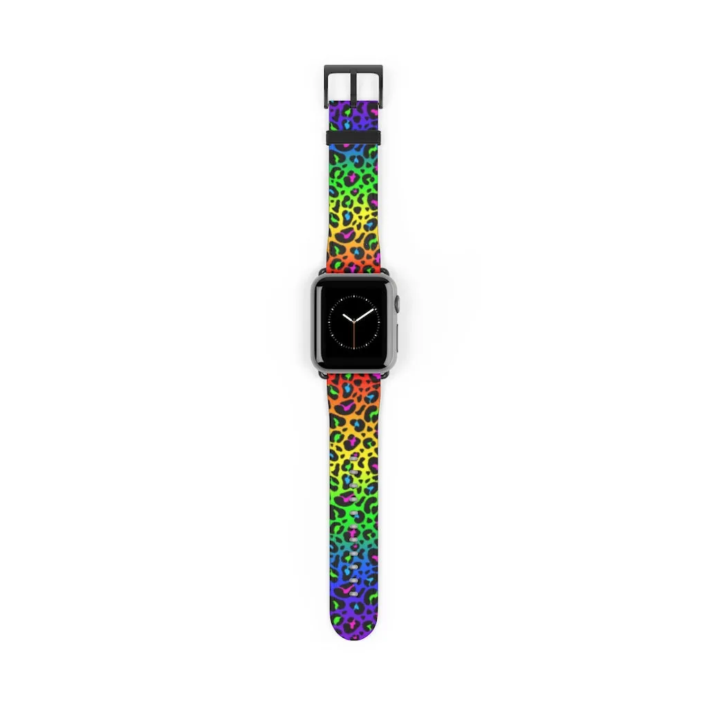 Rainbow Leopard Print Watch Band / Faux Leather Apple Watch Band / Series 1, 2, 3, 4, 5
