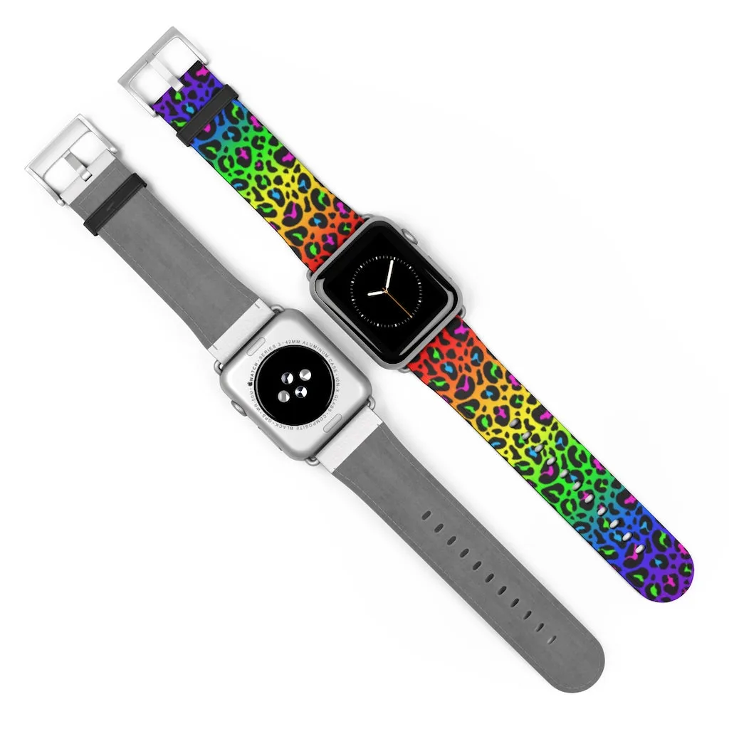 Rainbow Leopard Print Watch Band / Faux Leather Apple Watch Band / Series 1, 2, 3, 4, 5