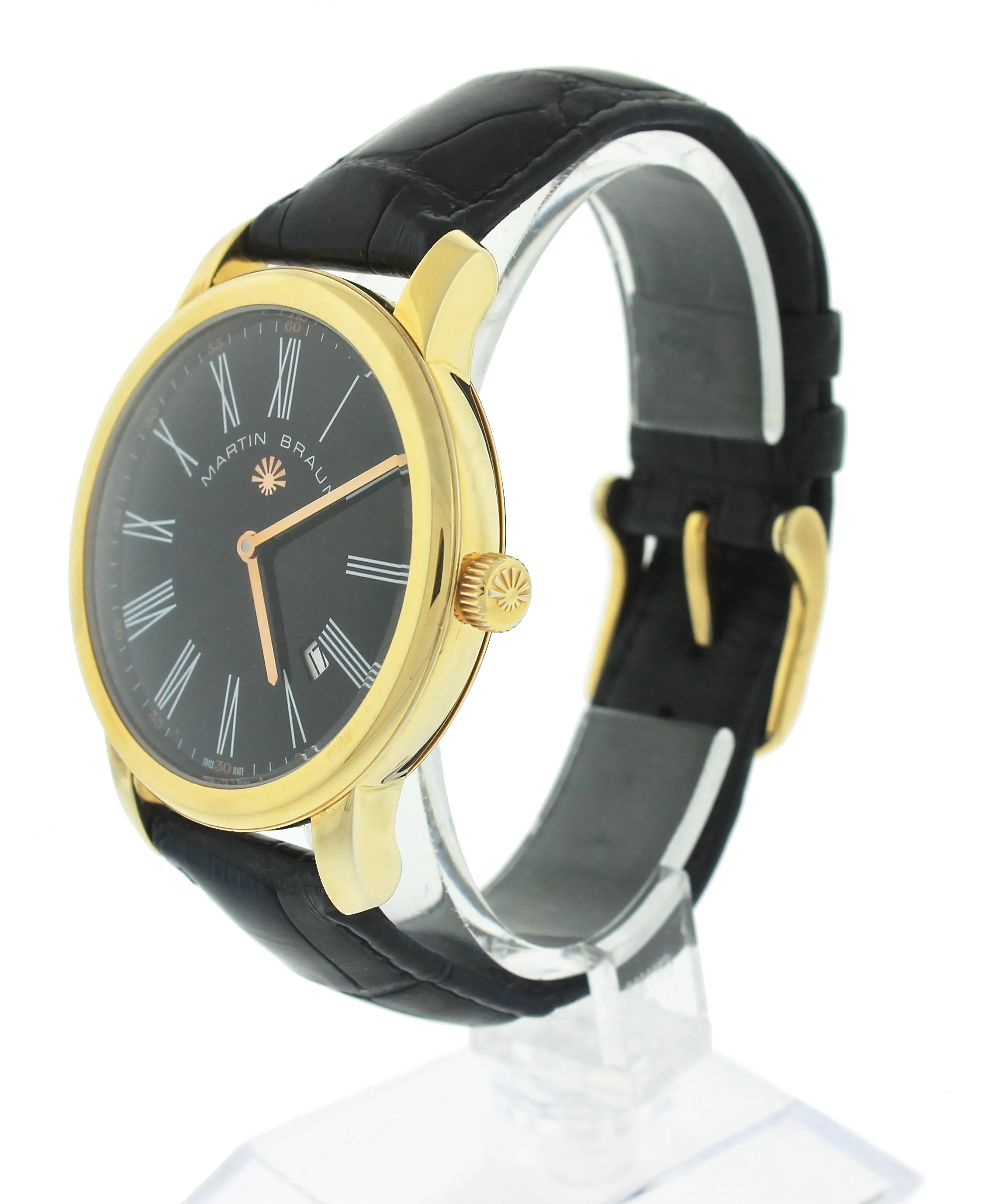 RARE Martin Braun Classic BL MAB 88 18K Yellow Gold Plated 41mm Black Dial Watch