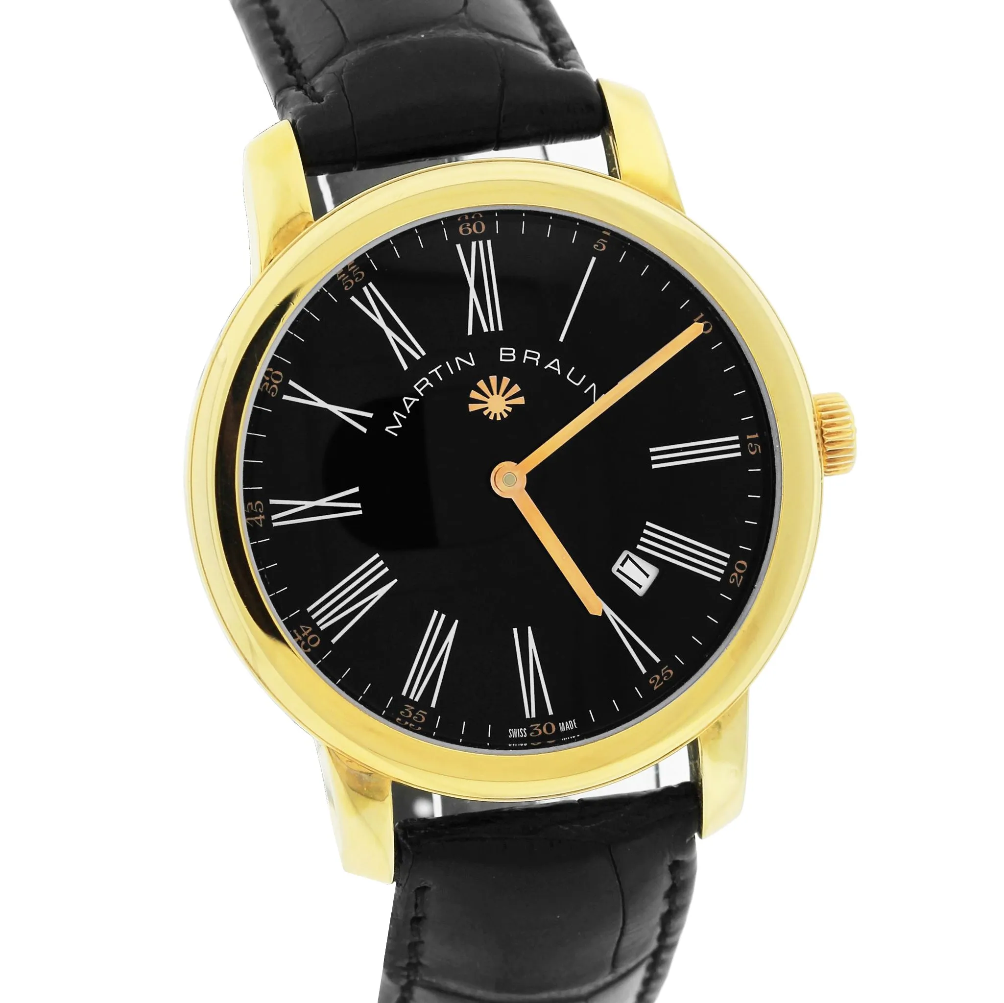 RARE Martin Braun Classic BL MAB 88 18K Yellow Gold Plated 41mm Black Dial Watch