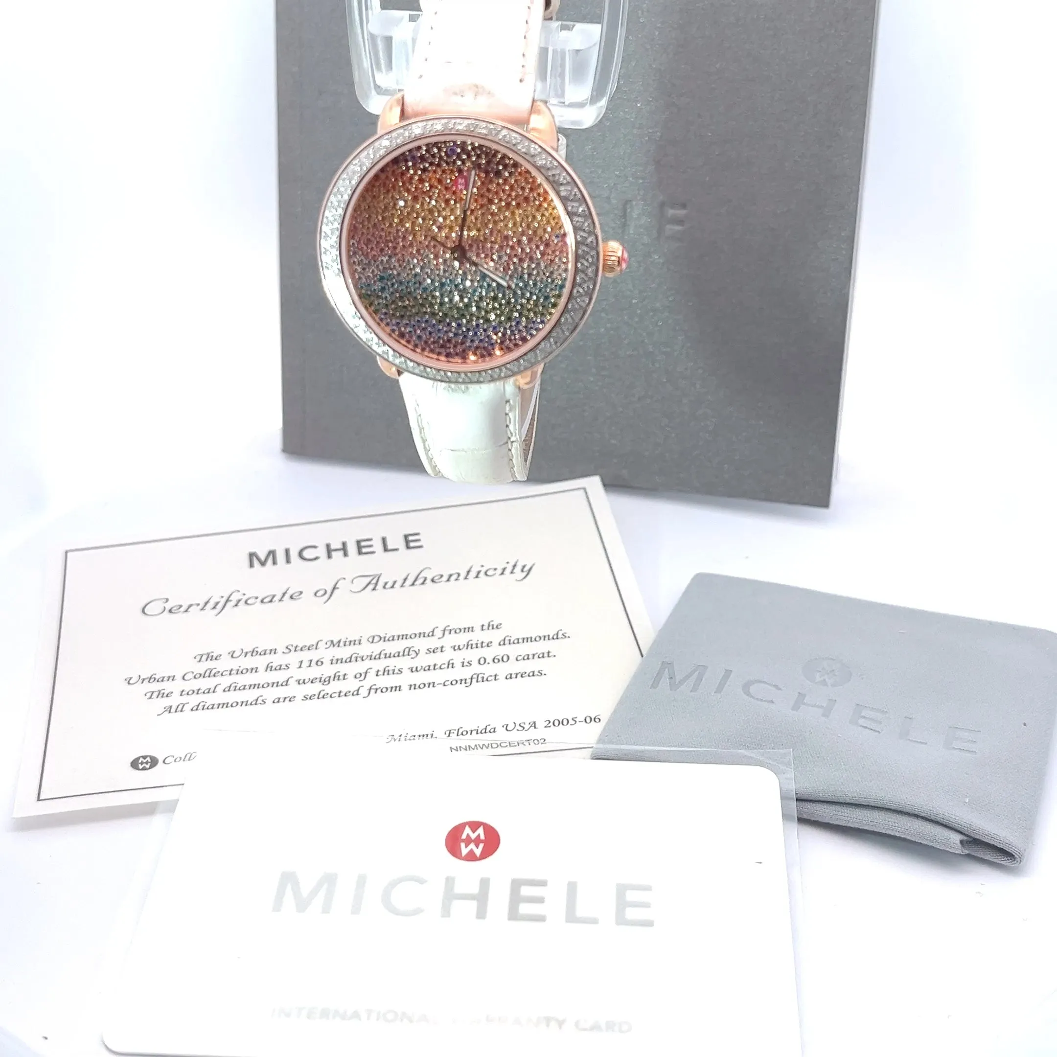 Rare Preloved MICHELE Serein Carousel Rainbow Topaz And Diamond 36mm Watch
