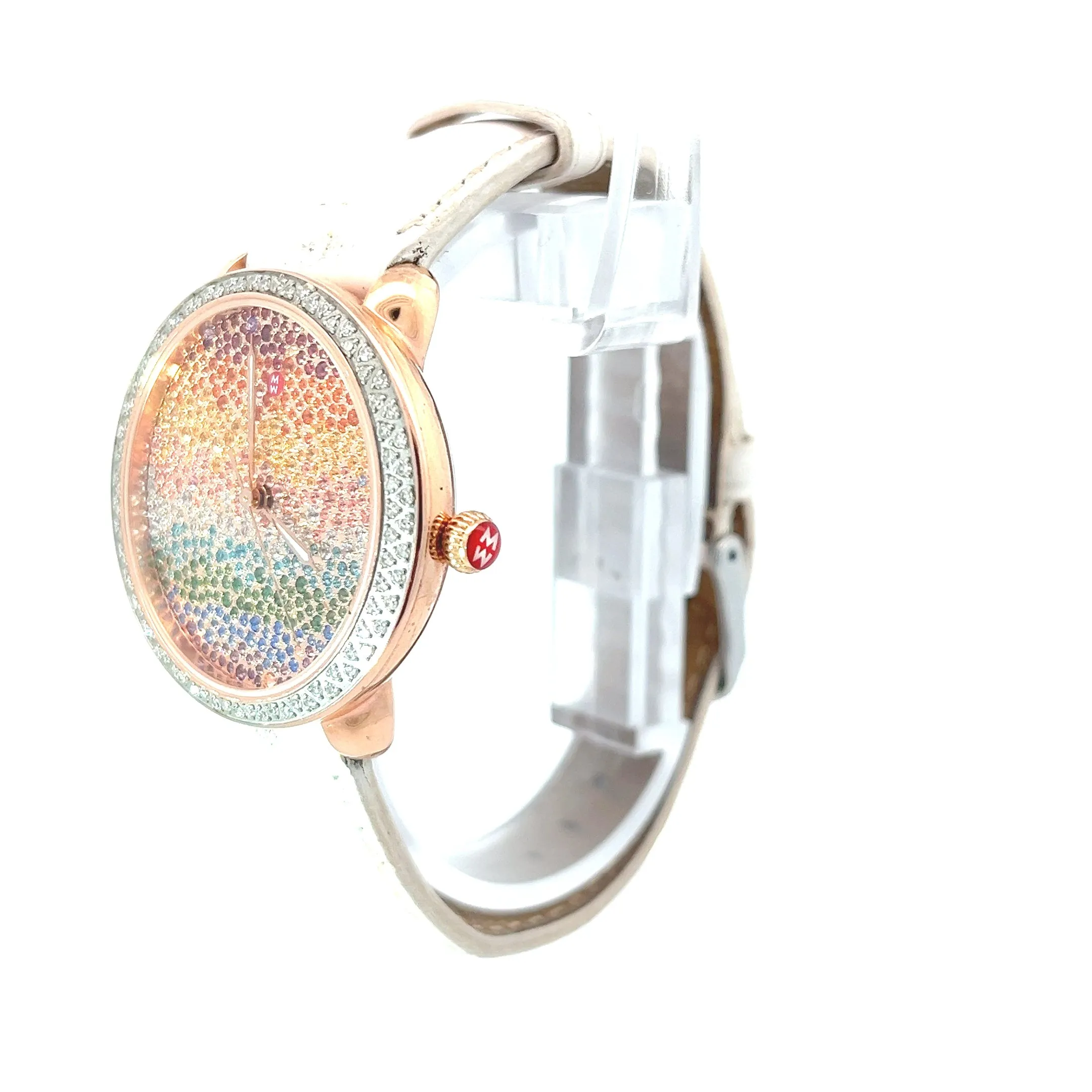 Rare Preloved MICHELE Serein Carousel Rainbow Topaz And Diamond 36mm Watch