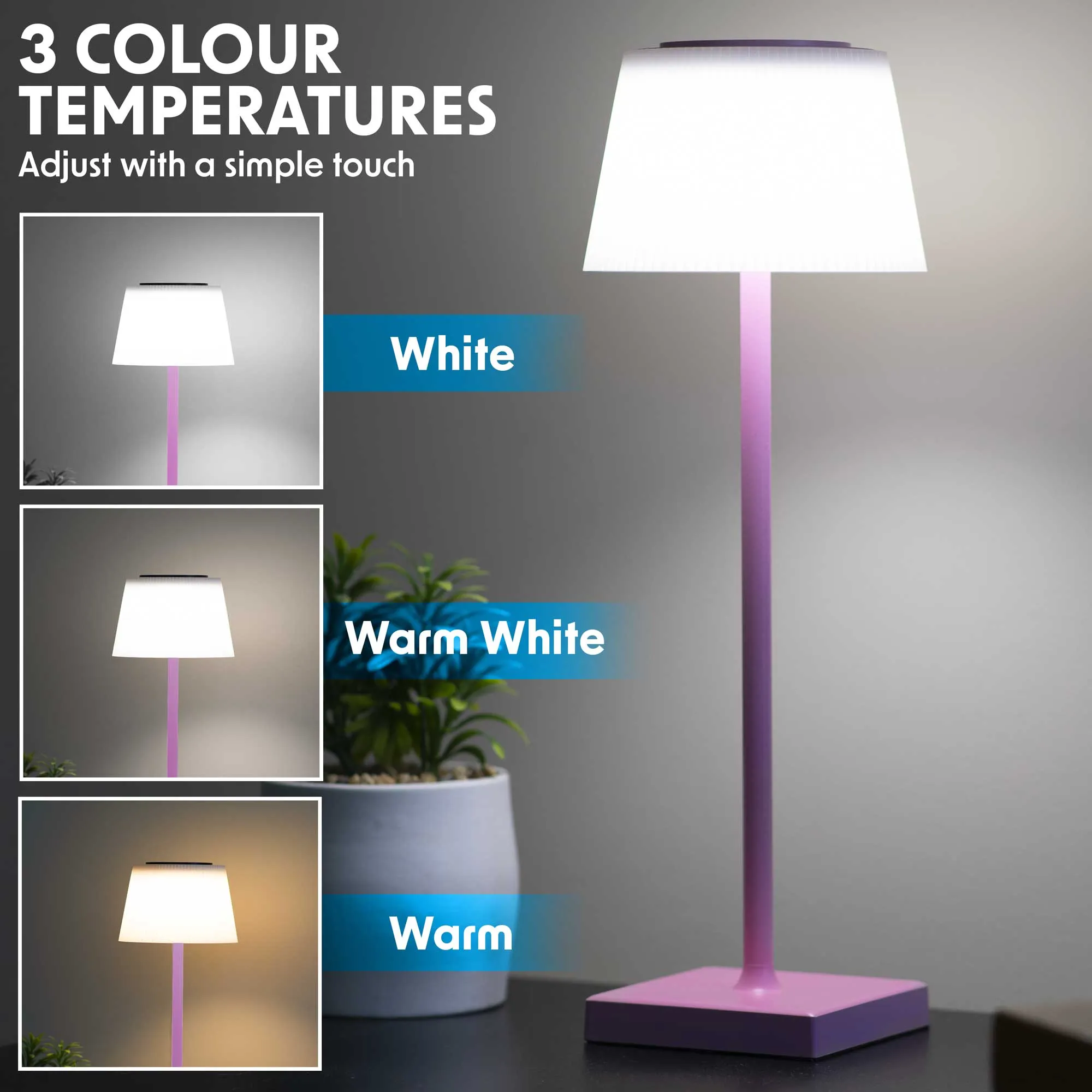 Rechargeable Table Lamp for Home, Office, Restaurants, RGB Colours - Pink - DH215