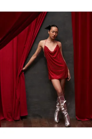 Red Net Crystal Embellished Mini Dress