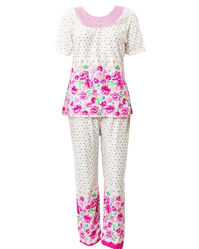 Red Rose Printed 2 Pcs Nightdress For Girls 25.3 - Women Nightdress