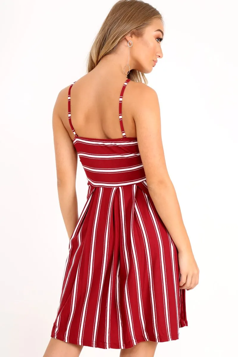 Red Stripe Multi Strap Skater Dress - Kadince