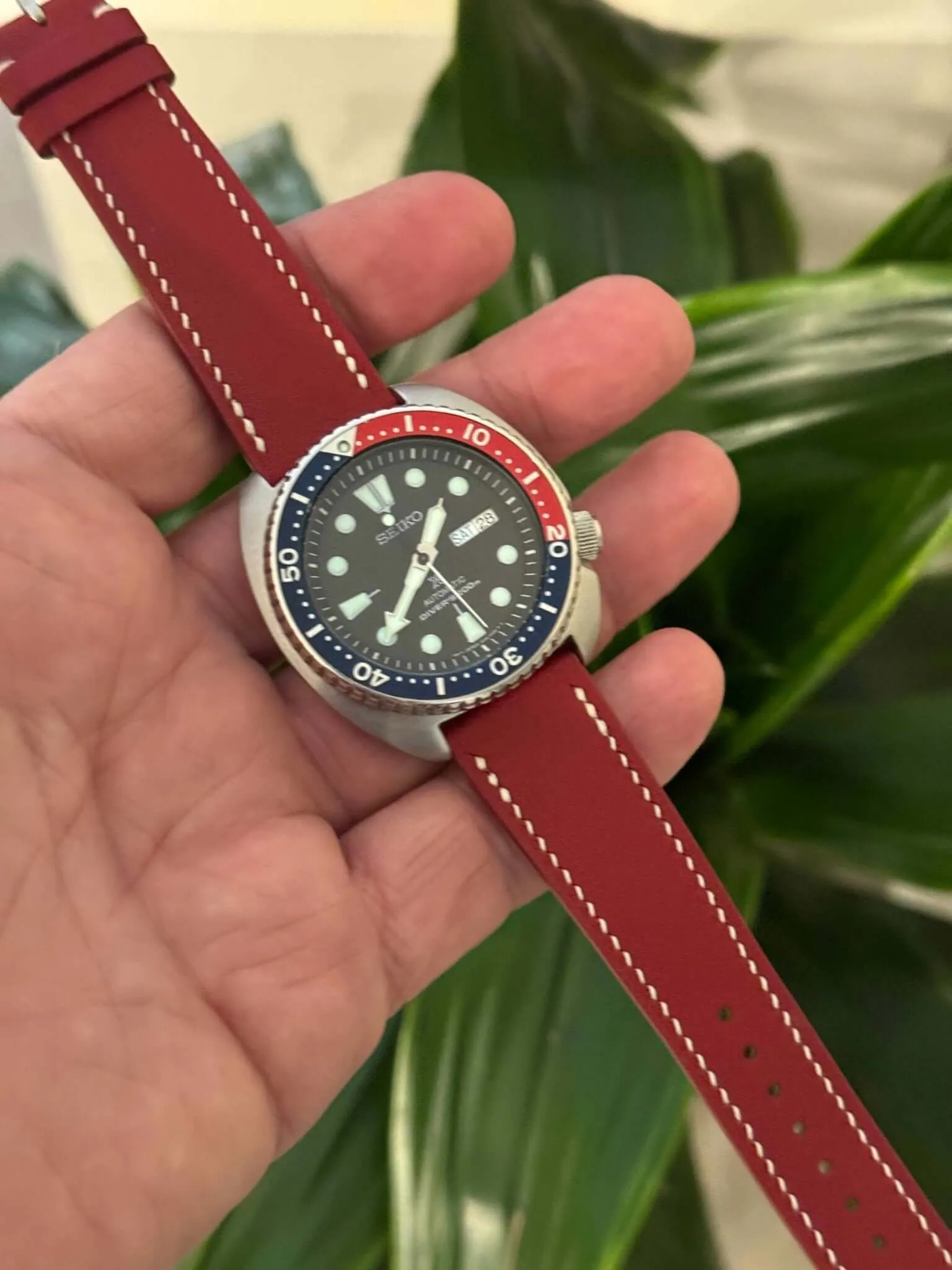 Red Swift Leather Watch Strap