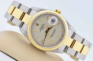 RESERVED for ben88brooks Mens Rolex Date Two Tone 18kt Yellow Gold & Stainless Oyster Band 18k Bezel Silver Dial 15223 Excellent Condition