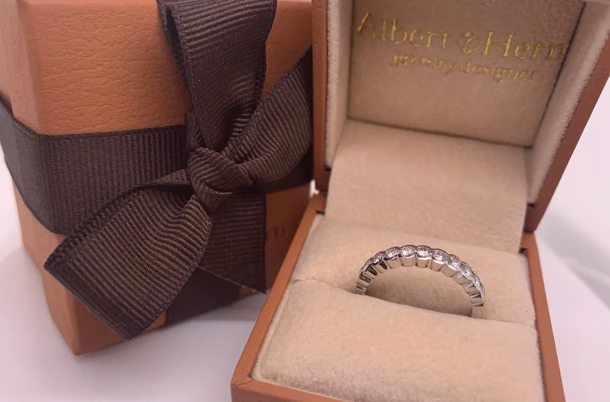 Ring Platinum Half Band Bezel Diamonds