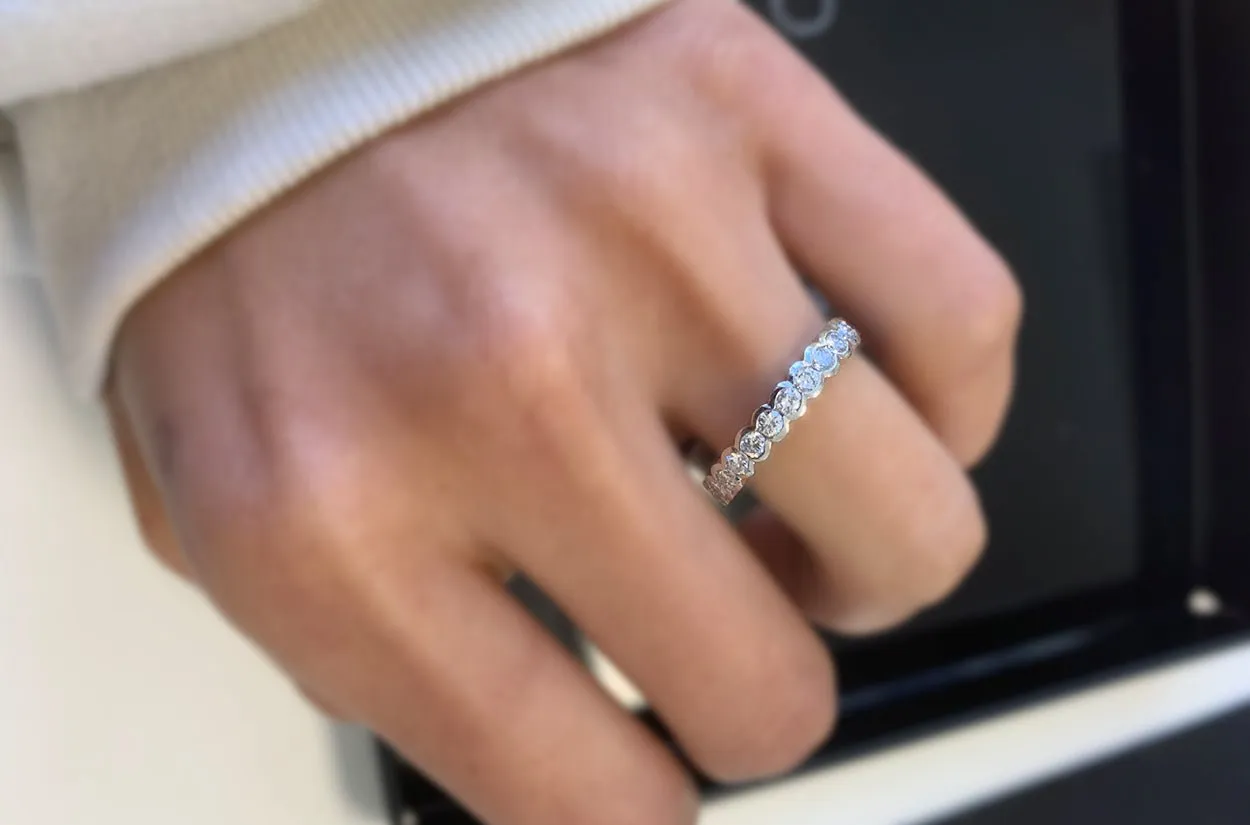 Ring Platinum Half Band Bezel Diamonds