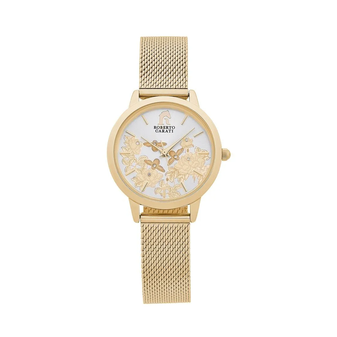 Roberto Carati Floral Gold Mesh Band Watch
