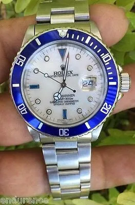 ROLEX 16610 SUBMARINER MENS LADIES STEEL MOTHER OF PEARL DIAMOND SAPPHIRE DIAL