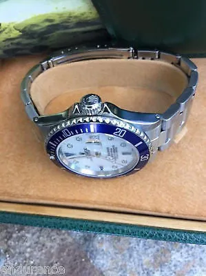 ROLEX 16610 SUBMARINER MENS LADIES STEEL MOTHER OF PEARL DIAMOND SAPPHIRE DIAL