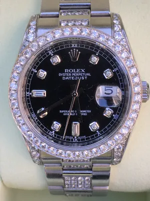 ROLEX 36mm STAINLESS STEEL DATEJUST DIAMOND BAND BEZEL DIAL LUGS 116200 NEW