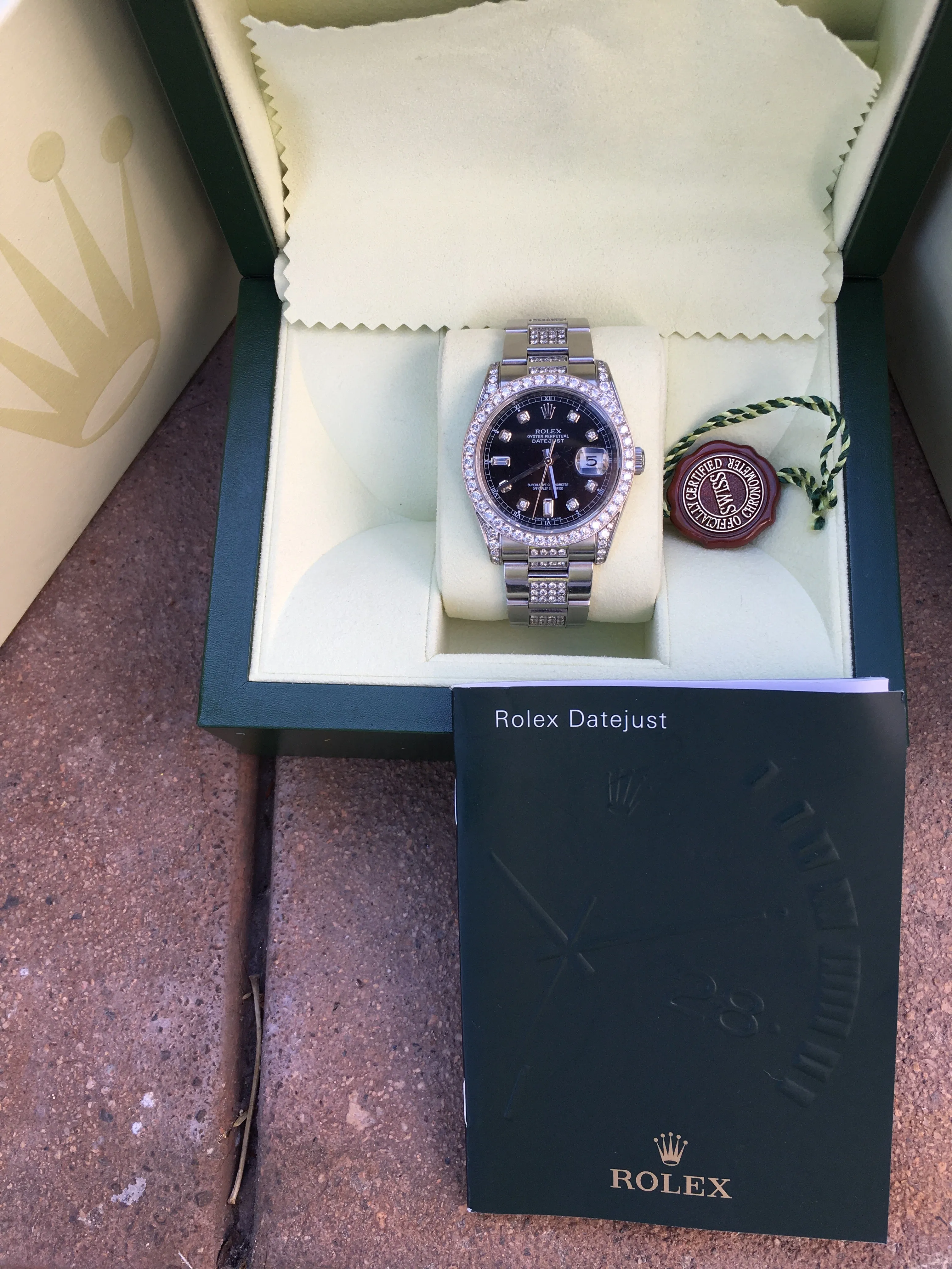ROLEX 36mm STAINLESS STEEL DATEJUST DIAMOND BAND BEZEL DIAL LUGS 116200 NEW