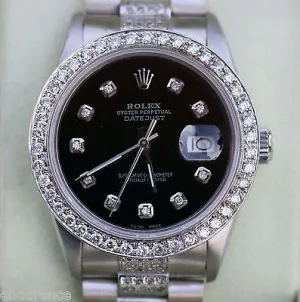 ROLEX DATEJUST 18K GOLD PRESIDENT BAND DIAMONDS BLACK  IMMACULATE WATCH