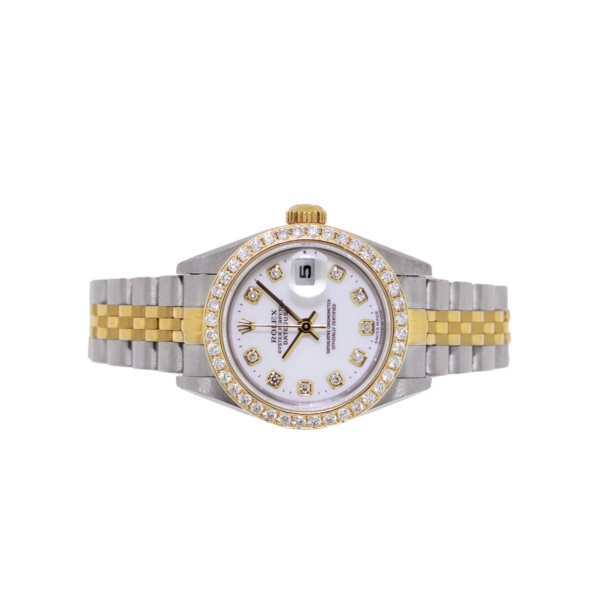 Rolex Lady-Datejust 26mm Yellow Gold Steel White Diamond Dial & Diamond Bezel 69173