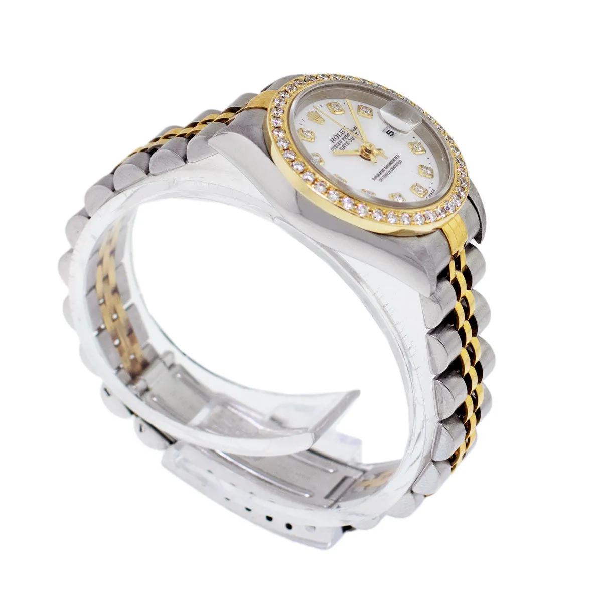 Rolex Lady-Datejust 26mm Yellow Gold Steel White Diamond Dial & Diamond Bezel 69173
