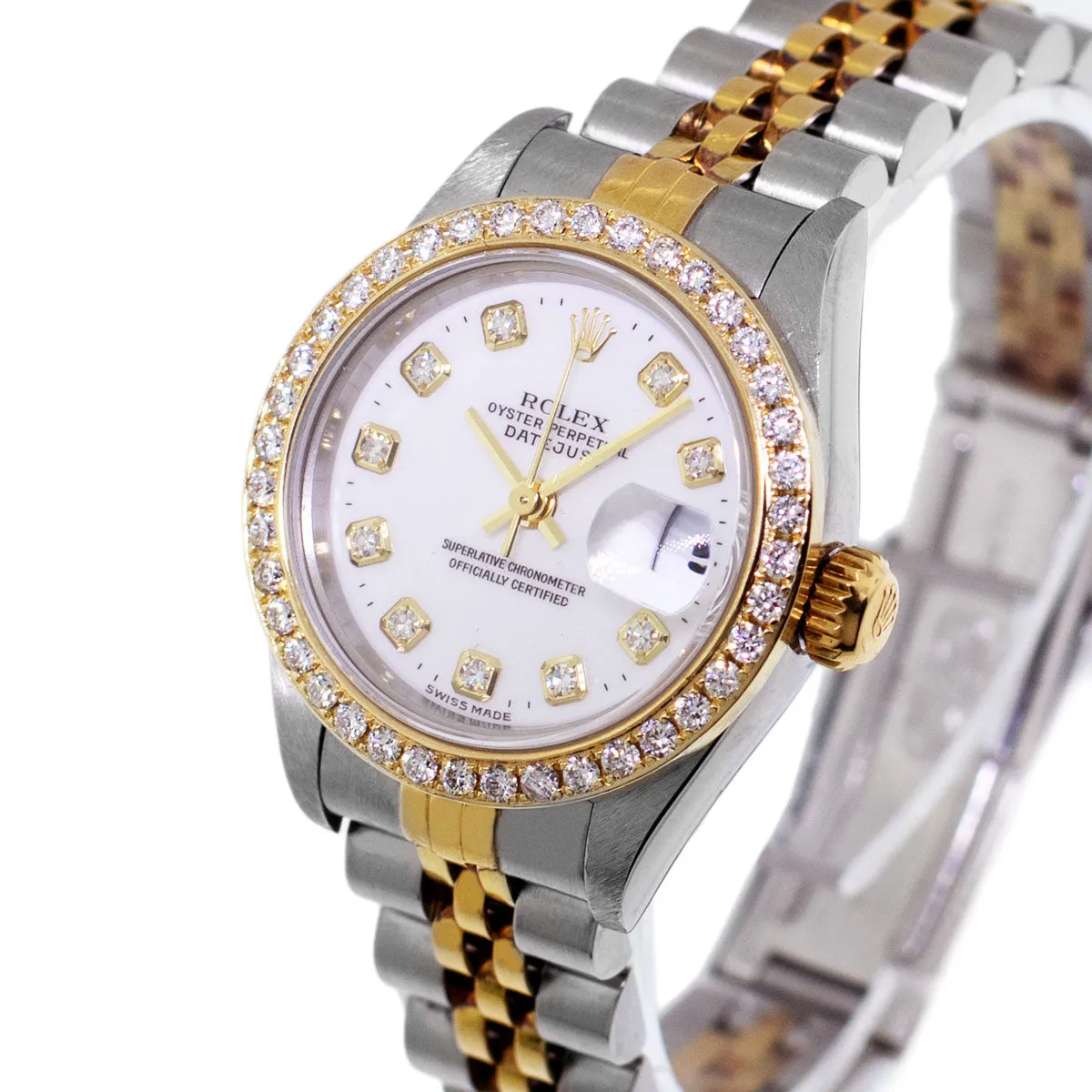 Rolex Lady-Datejust 26mm Yellow Gold Steel White Diamond Dial & Diamond Bezel 69173