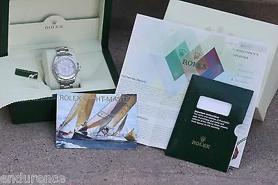ROLEX MENS YACHTMASTER WATCH PLATINUM STAINLESS STEEL PAPERS BOXES