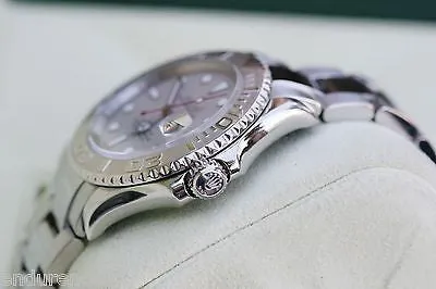 ROLEX MENS YACHTMASTER WATCH PLATINUM STAINLESS STEEL PAPERS BOXES