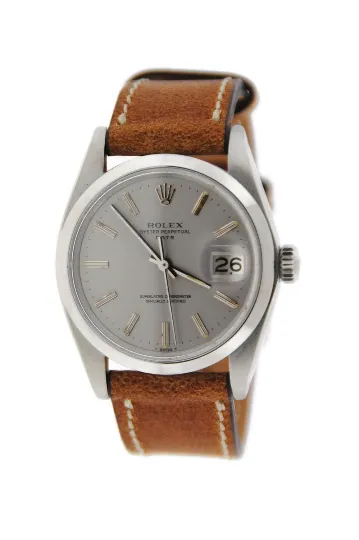 Rolex Oyster Perpetual Date Stainless Steel Watch 1500 34mm Mint Condition Strap Leather Band