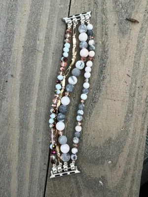 Rose Gold Grey Jasper Beaded Stretch Smart Watch Band