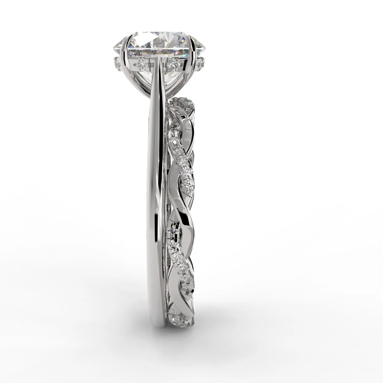 Round Brilliant Cut Hidden Halo Pave Cathedral Engagement Ring Bridal Set - 405