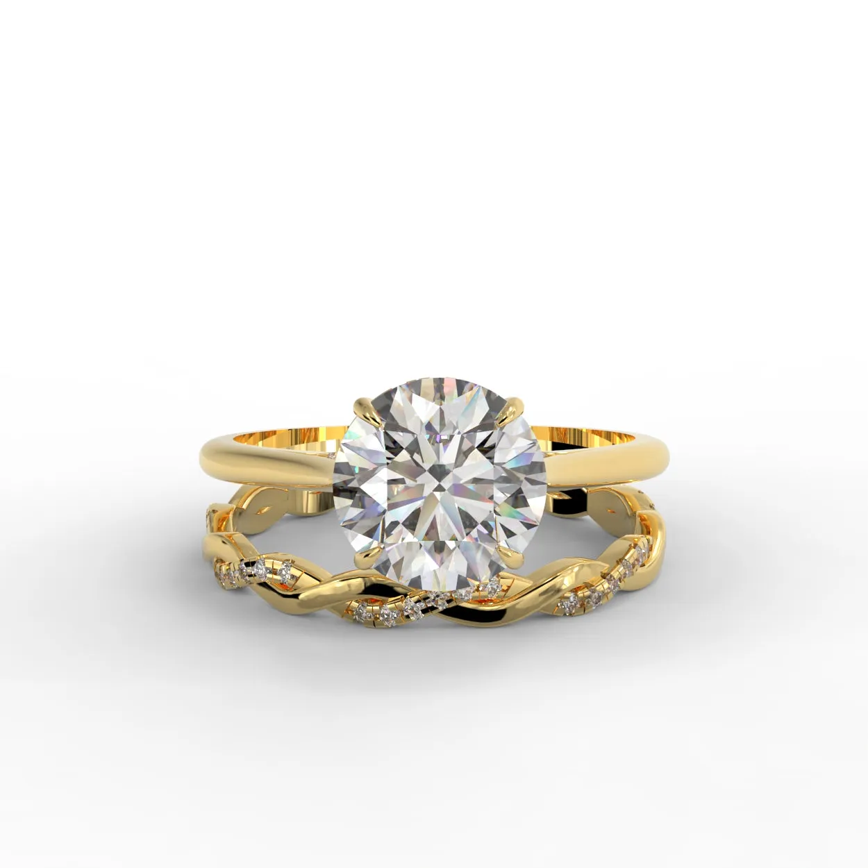 Round Brilliant Cut Hidden Halo Pave Cathedral Engagement Ring Bridal Set - 405