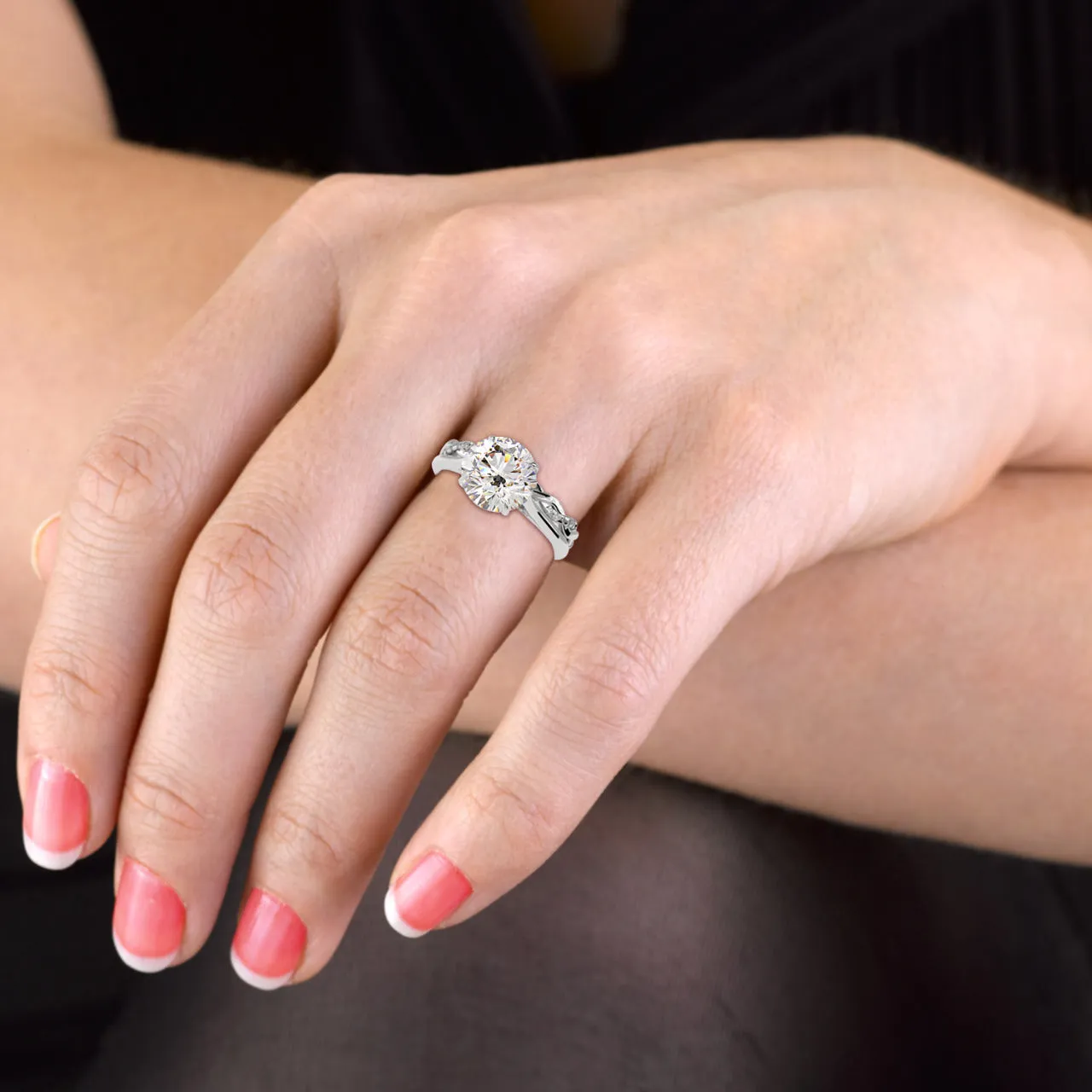 Round Brilliant Cut Hidden Halo Pave Cathedral Engagement Ring Bridal Set - 405