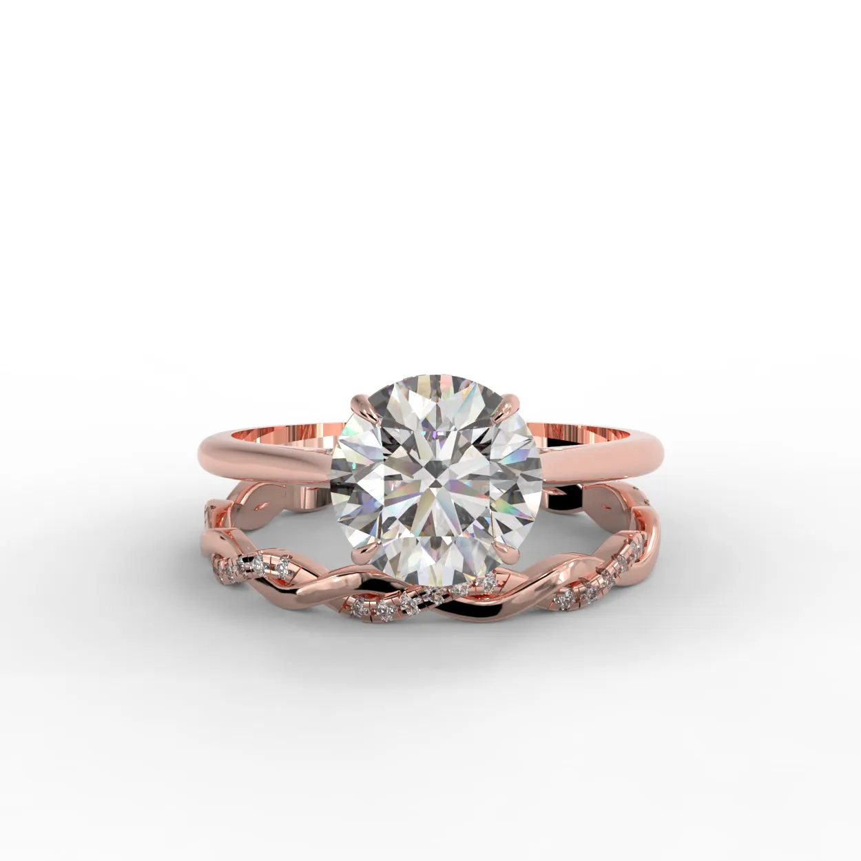 Round Brilliant Cut Hidden Halo Pave Cathedral Engagement Ring Bridal Set - 405