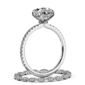 Round Brilliant Cut Hidden Halo Pave Engagement Ring Bridal Set - 402